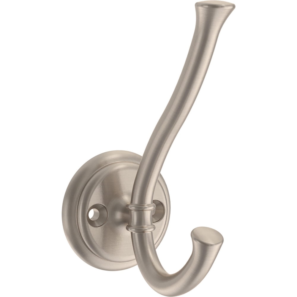 (2 pack) Better Homes & Gardens Satin Nickel Gorham 2 Prong Hook, 1 Hook, 35lb Weight Limit