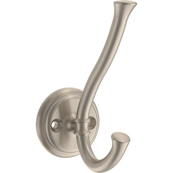 Better Homes & Gardens Satin Nickel Gorham 2 Prong Hook, 1 Hook, 35lb Weight Limit