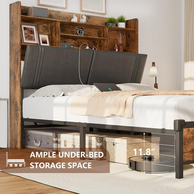 High bed frame queen with outlet storage