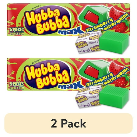 (2 pack) Hubba Bubba Max Strawberry Watermelon Bubble Gum - 5 Piece Pack