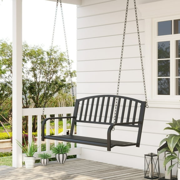 Outsunny Metal Hanging Porch Swing, 528lb Weight Capacity, Black