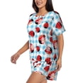 thumbnail image 2 of Wukai Flowers and Lady Bugs Women's Pajama Set,Short-Sleeve Top and Shorts with Elastic Waistband and Pockets for Loungewear, Yoga, and Casual Wear-Large, 2 of 8