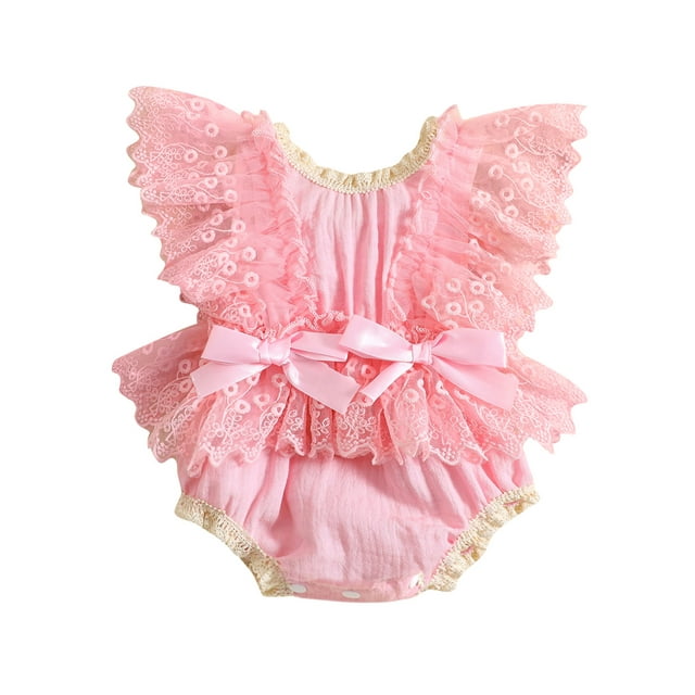 Fortune Barboteuse en Dentelle Florale pour Bébé Fille, Été, Nœud, Volants, Manches Volantées