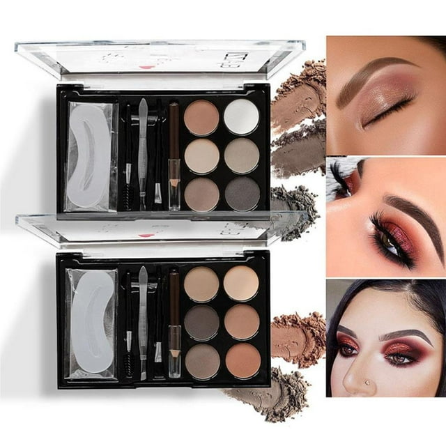 6 Colours Eyebrow Contour Powder Kit Set Lasting with Eyebrow Brush Eyebrow Stencil Professional Eyebrow Powder Make Up Set