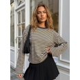 thumbnail image 3 of Women's Oversized Striped Long Sleeve Shirt Crewneck Tops Drop Shoulder Y2K Fall Clothes, 3 of 11