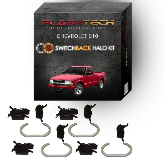Flashtech White Angel Eye LED Headlight Halo kit for 1998-2004 Chevrolet S10 Headlights