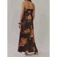 thumbnail image 3 of Women'S Floral Maxi Dress Sleeveless Backless A-Line Long Flowing Dress Hollow Back Spaghetti Strap Sundress Brown L, 3 of 6