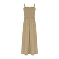 thumbnail image 6 of Chiccall Summer Maxi Dress Spaghetti Strap Sleeveless Square Neck Ruffle A Line Smocked Beach Mini Sundress Khaki XXL, 6 of 7