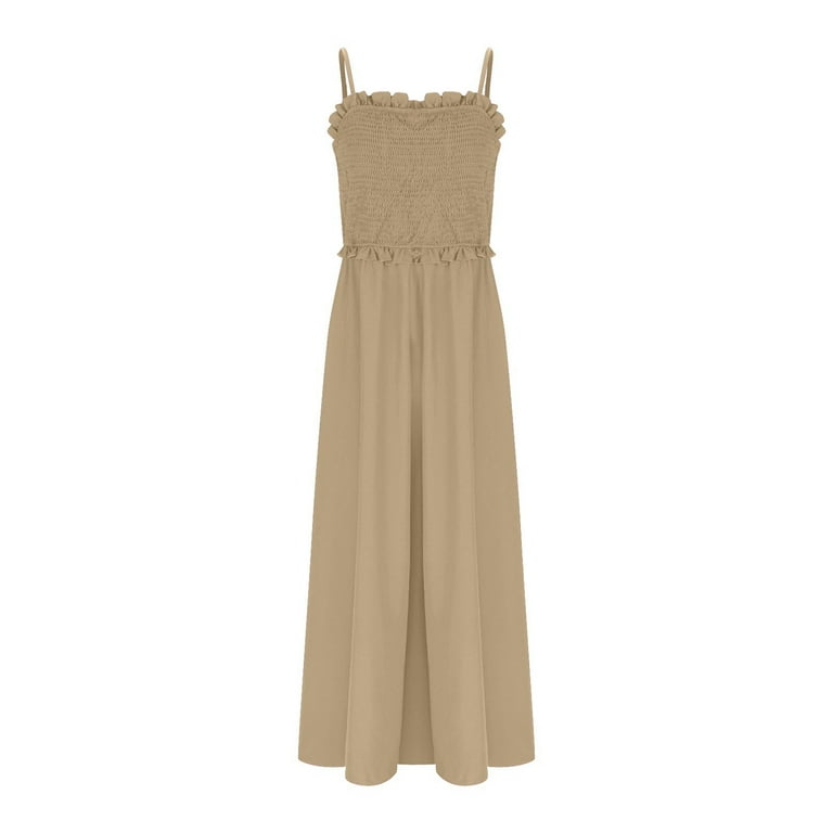 Summer Dressess for Women Khaki Fashion Plus Size Pleated Dress Round Neck  Sleeveless Solid Color Casual Comfortable All Occasion Wear - Walmart.com