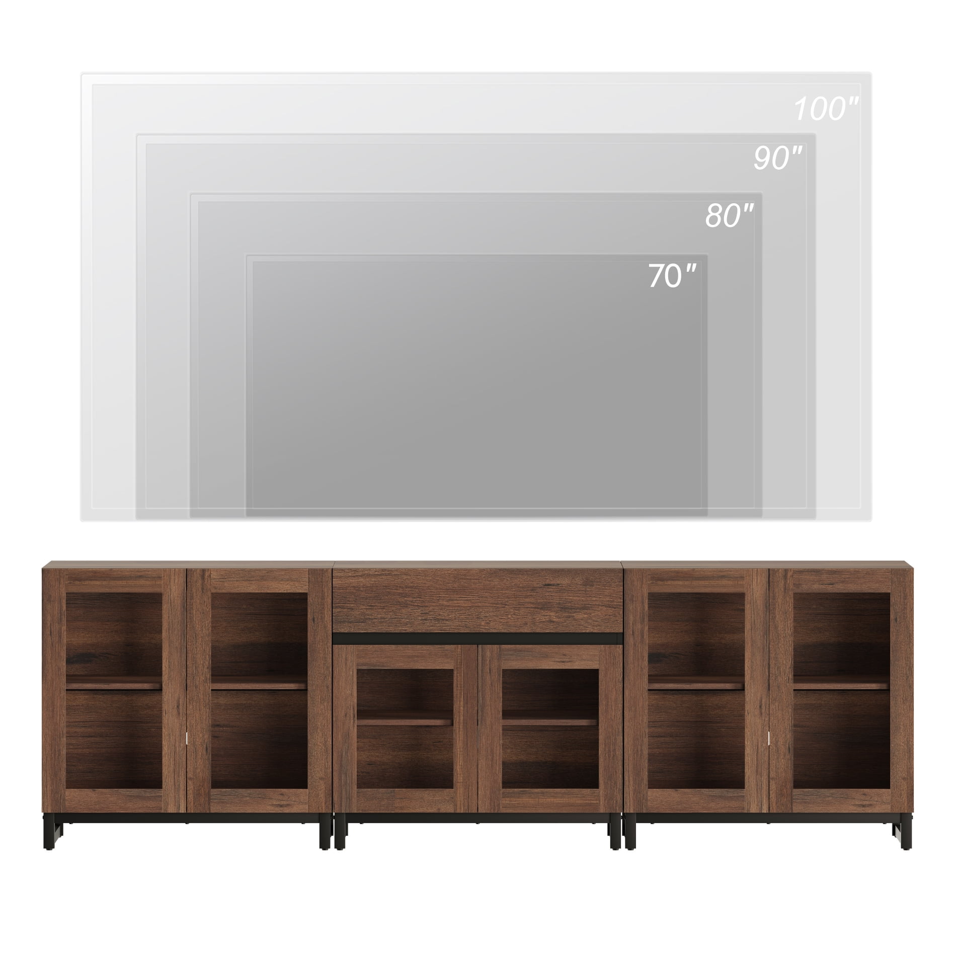 Modern 3-in-1 TV Stand, Entertainment Center with Glass Doors, 1 Drawer & Adjustable Shelf, Media Console for Living Room Bedroom, Fits TVs up to 100 Inch,Brown