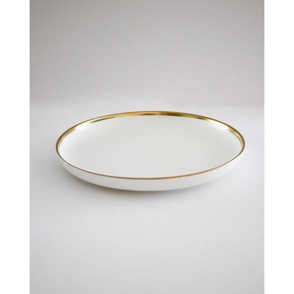 White Large Ceramic Dinner Plates 10" with Gold Trim – Pack of 4