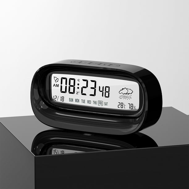 Reloj despertador digital, con pilas, pantalla grande, compacto, para dormitorio, calendario, temporizador de temperatura, LCD con modo de repetición, despertador LCD inteligente.
