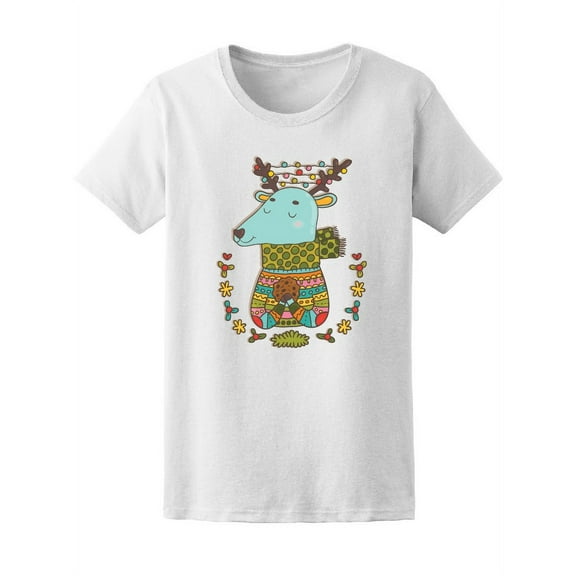 Cute Christmas Deer With Cookie Tee Women's -Image by Shutterstock