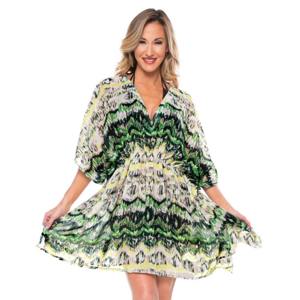 HAPPY BAY Women's Bathing Suit Cover Ups Short Dresses 1X2X Shamrock Green_AC524