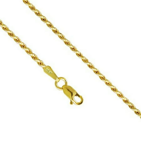 10K Yellow Gold Men Women's 2.0MM Rope Diamond Cut Necklace Chain Link Lobster Clasp, 16-24 Inches