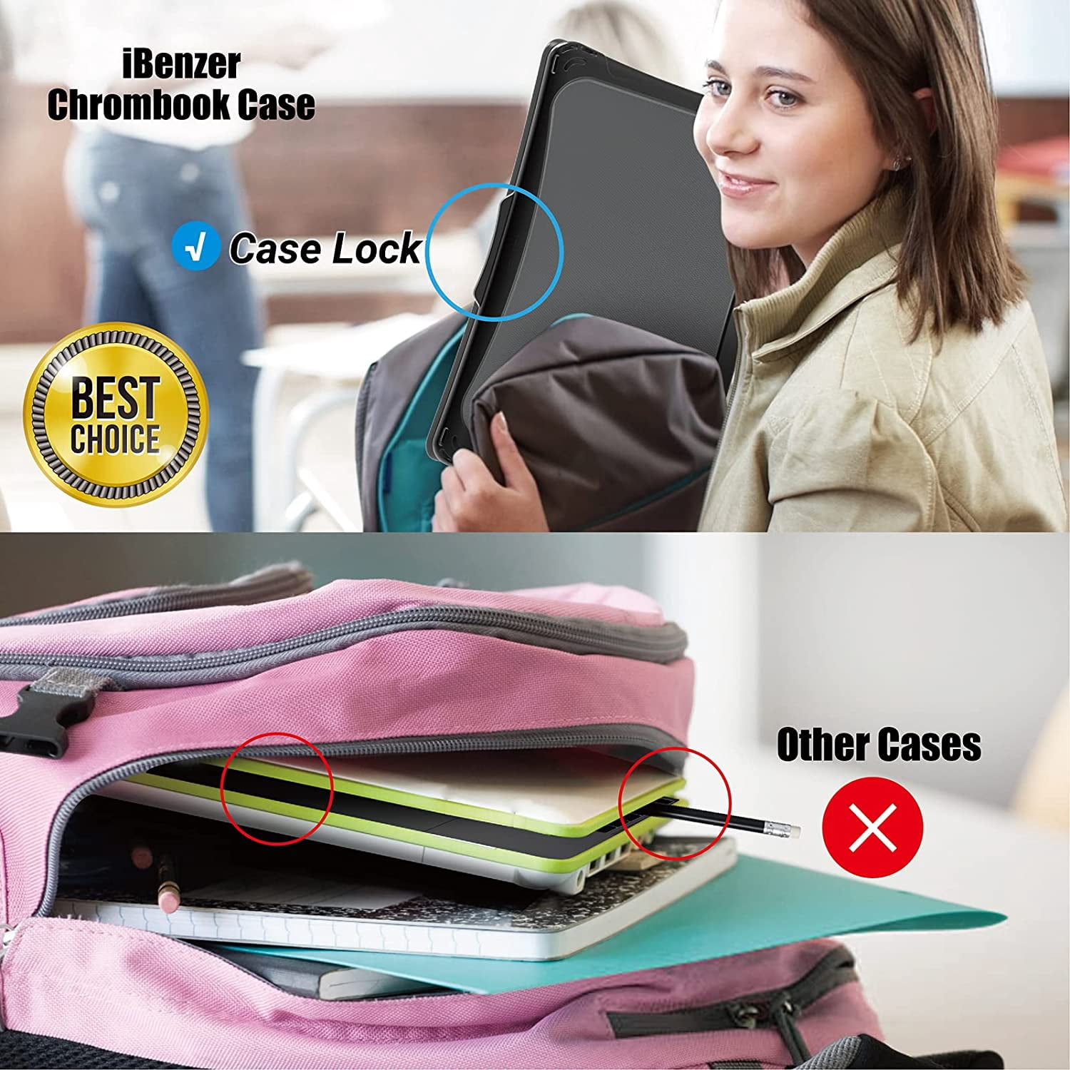 iBenzer Hexpact Case for Acer R753T/R753TN 11 inch Chromebook Spin 511, Heavy Duty Case for Acer R753T/R753TN Chromebook Spin 511 11", Protective Case for K-12 Students, Black, W-HPE-ACER R753