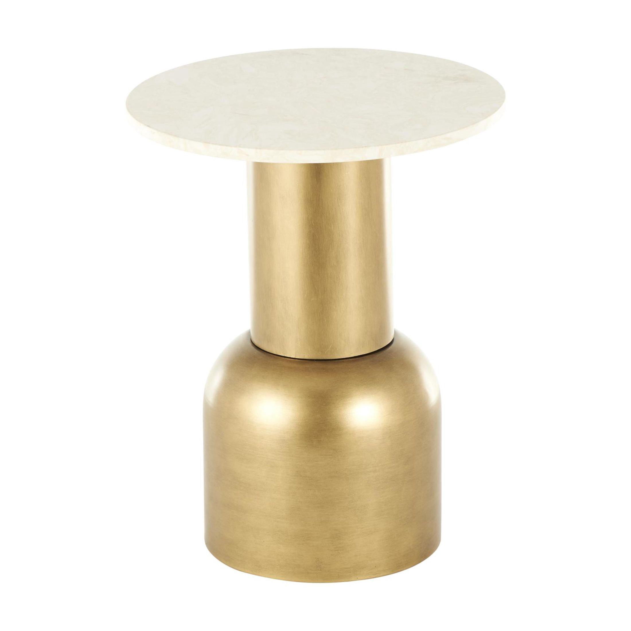 DecMode 16" x 20" Gold Metal Pedestal Accent Table with Cream Marble Tabletop, 1-Piece