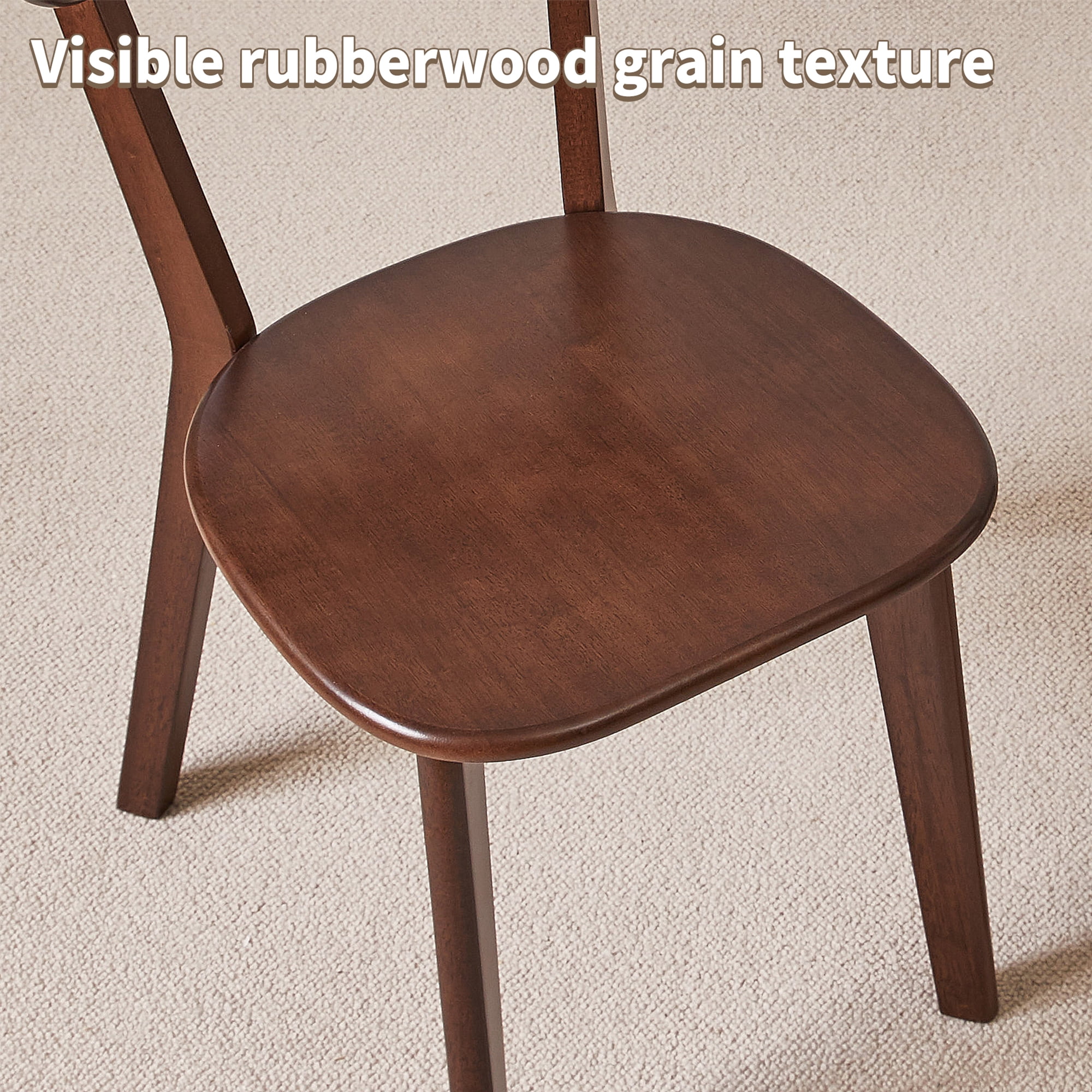 Dining Chairs Set of 2, Solid Rubberwood Kitchen Chairs with Curved Backrest, Wooden Accent Chairs for Vanity and Breakfast Nook, Dark Walnut