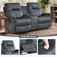 thumbnail image 4 of Ebello Manual Recliner Loveseat Sofa, 2-Seater Vintage Rivet Design Reclining Couch with Center Console, Hidden Storage & Cup Holders for Living Room, Greenish Gray, 4 of 8