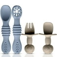 thumbnail image 1 of HippoBaby - Set 4 pzas alimentación BLW, cubiertos silicona sin BPA, apto lavavajillas/microondas, gris/beige, 1 of 8