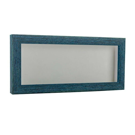 10x20 Distressed Blue Shadowbox Frame - Interior Size 10x20 with 1" Usable Depth - White Acid-Free Suede Backing