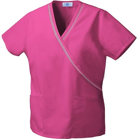 Shocking Pink Ribbon Trim Mock Wrap Scru