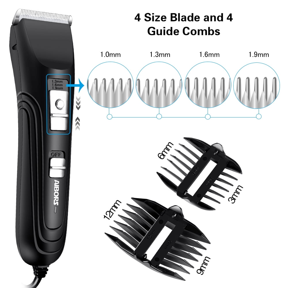 AIBORS Dog Clippers Shaver 12V High Power for Thick Heavy Coats Quiet Plug-in Pet Electric Professional Hair Grooming Clippers kit with Guard Combs Brush for Dogs Cats and Other Animals 