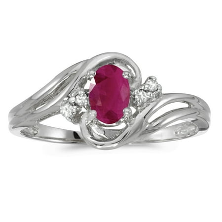 14k Gold Ruby Diamond Ring - 14k White Gold Oval Ruby And Diamond Ring