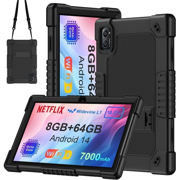 JBuwsdan Case for TabneraX 10.1 Inch Tablet,Shockproof Kids Friendly Protective Cover Built-in Kickstand with Shoulder Strap Case for TabneraX UTbook 10.1 Inch/AWOW UTBook_14 10.1" Tablet(Black)