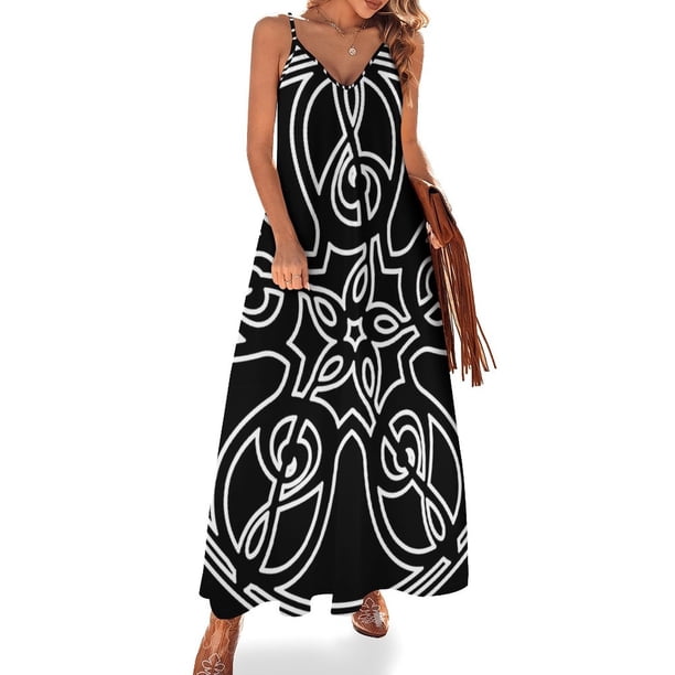 Vestido sin mangas con diseño de mandala en clave de sol (contorno blanco) para mujer, vestido elegante de verano, ropa para mujer