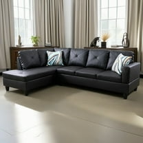 Hommoo Modern Faux Leather L Shaped Couches and Sofas Model, 4 Seat Sectional Sofa Living Room Furniture Sets for Home, Black(No Ottomans)