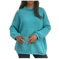 thumbnail image 2 of PiGOGI Women's Rolled Edge Pullover Round Neck Long Sleeve Sweater Casual Comfortable Knit Top Sky Blue XL, 2 of 4