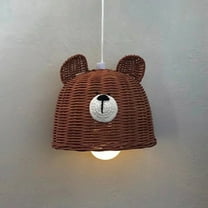 Opvise Lampshade Cover Bear Shape Dust-proof Rattan Lovely Appearance Replacement Lamp Shade for Home