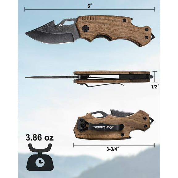 DASAW-Mini Folding Pocket Knife, 2.5-Inch Stainless Steel Drop Point Blade, EDC Pocket, Knives for Men with Bottle Opener and Glass Breaker (Brown), Good Merry Christmas Gift