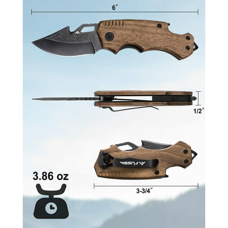 DASAW-Mini Folding Pocket Knife 2.5-Inch Stainless Steel Drop Point Blade EDC Pocket Knives for Men with Bottle Opener and Glass Breaker (Brown) Good Merry Christmas Gift