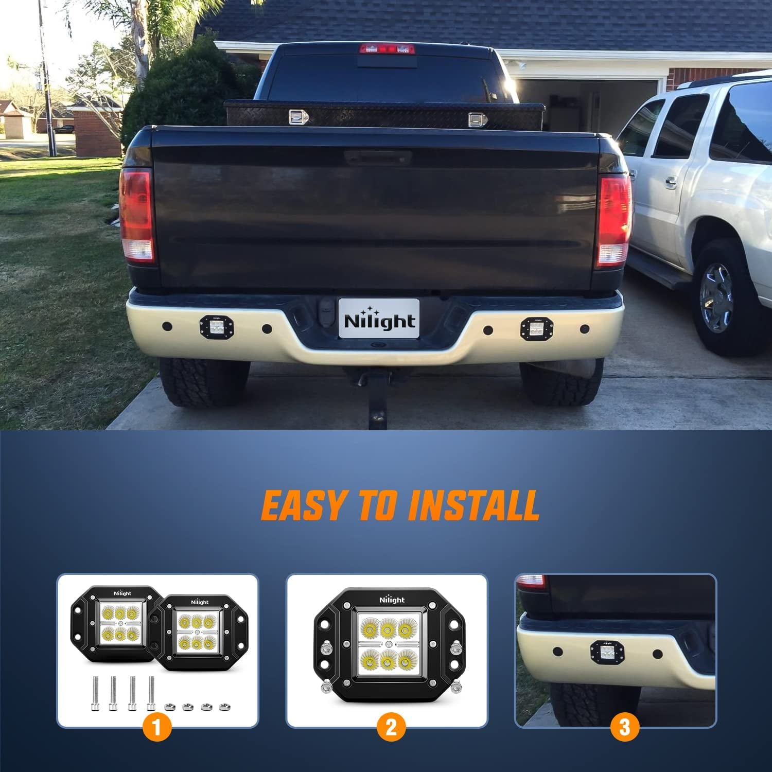 Nilight 2Pcs 18W 8inch Flush Mount Flood Off-Road Lights 12V 5Pin Rocker Switch Led Light Bar Wiring Harness Kit