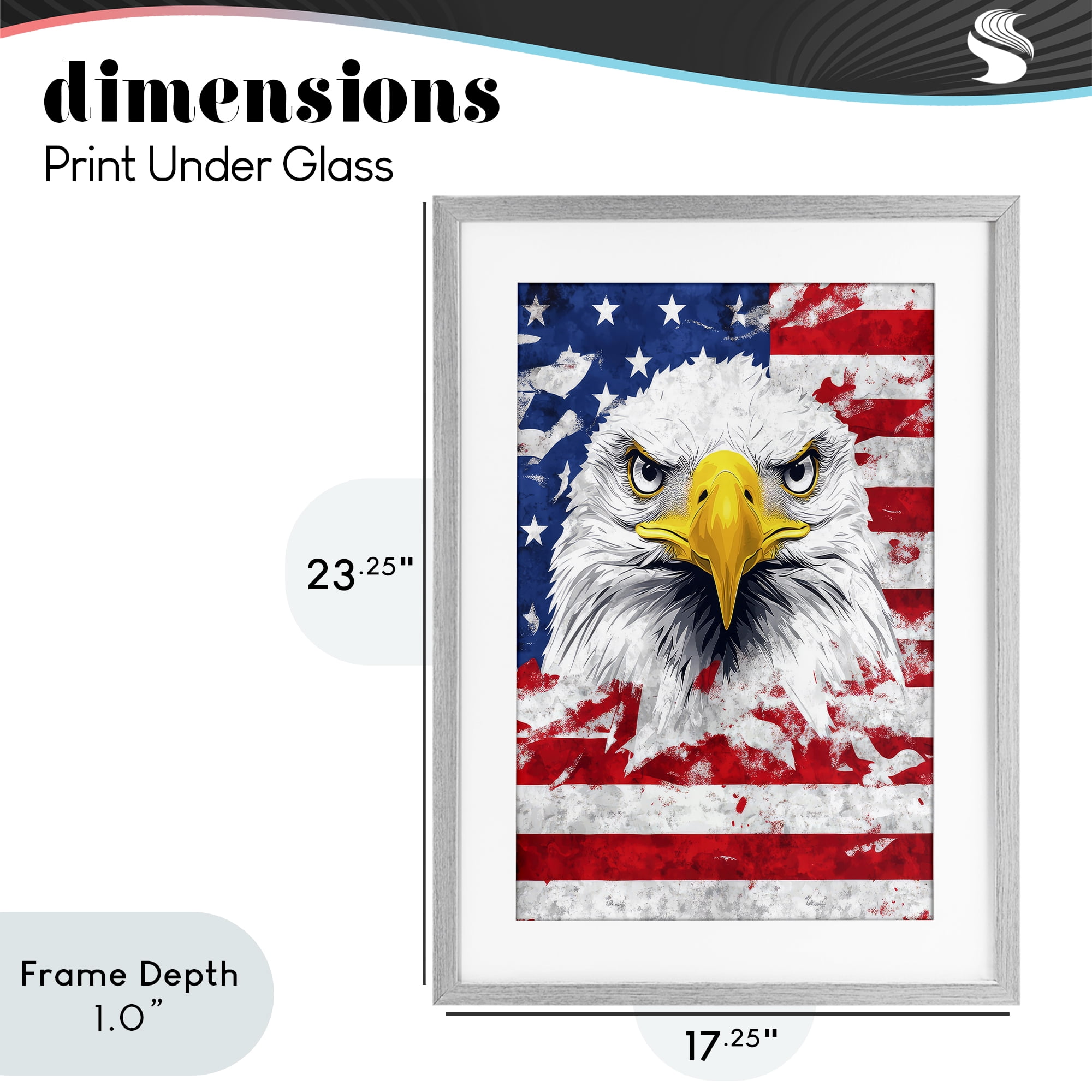Stupell Industries Patriotic Bald Eagle Flag Gray Framed Print Under Glass, design by The Wands Want