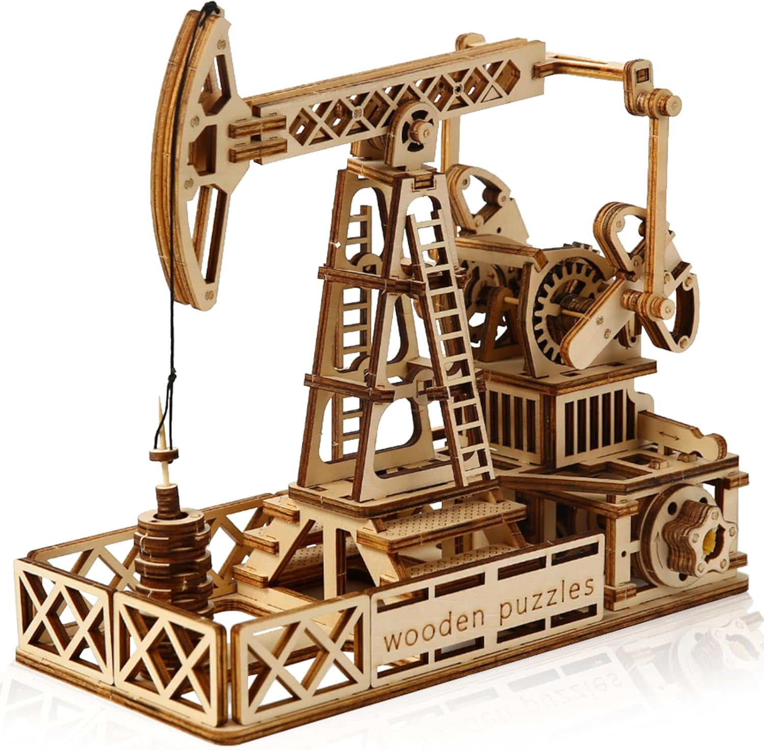 3D Wooden Puzzle for Adults, Mechanical Oil Well Drilling Rig Puzzle, DIY Vehicle Model Building Kit Handicraft Wood Craft Hobbies Toy, Birthday for Hobbyist 14+ Family Women Men, 186 Pcs