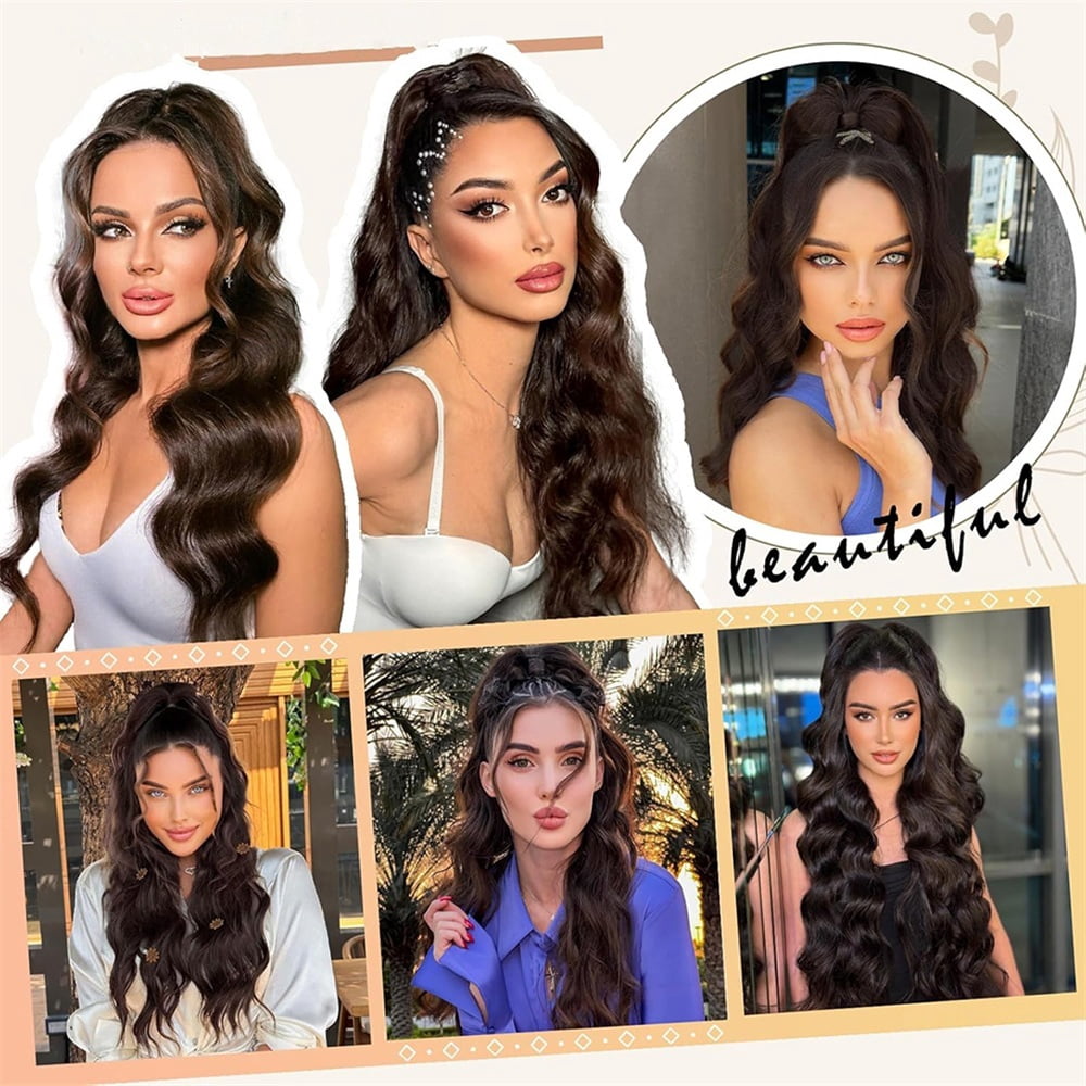28 Inch Long Loose Deep Wave Pony Tail Synthetic Hair Pieces Drawstring Curly Wavy Ponytail Clip in Hair Extensions