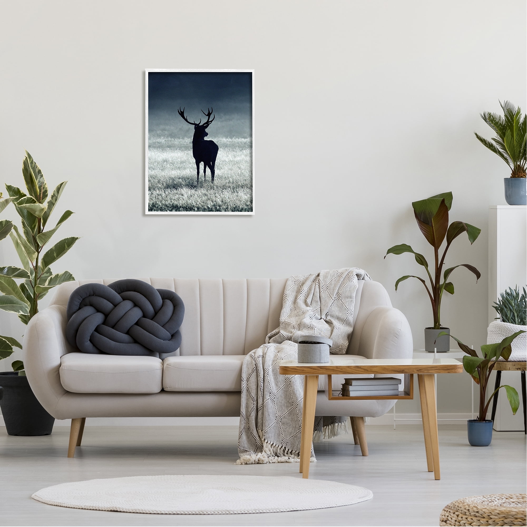 Stupell Industries Tranquil Deer Silhouette Foggy Winter Field Landscape Photography White Framed Art Print Wall Art, 24x30, by Incado