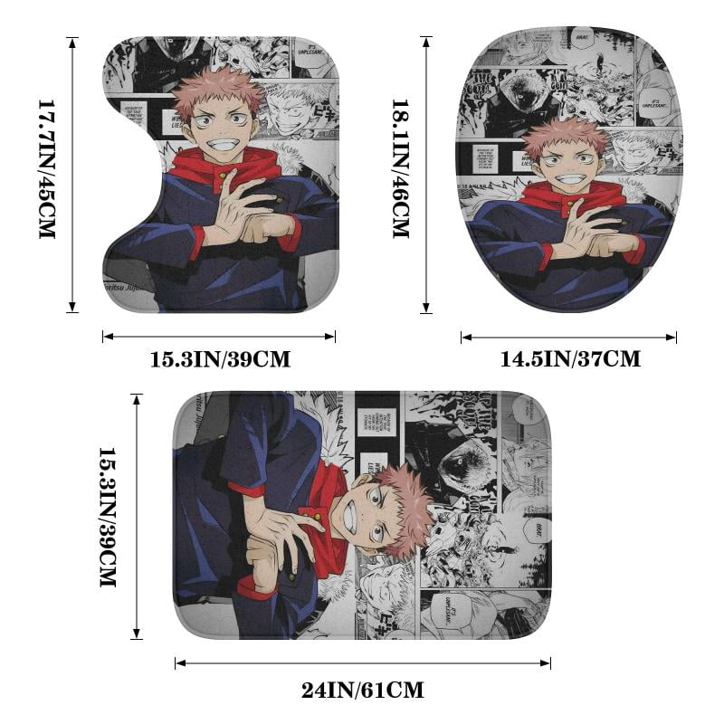 Lheaggik Anime Jujutsu Kaisen 4 Pcs Bathroom Sets with Shower Curtain and Rugs, Waterproof Polyester Shower Curtain Sets with Hooks