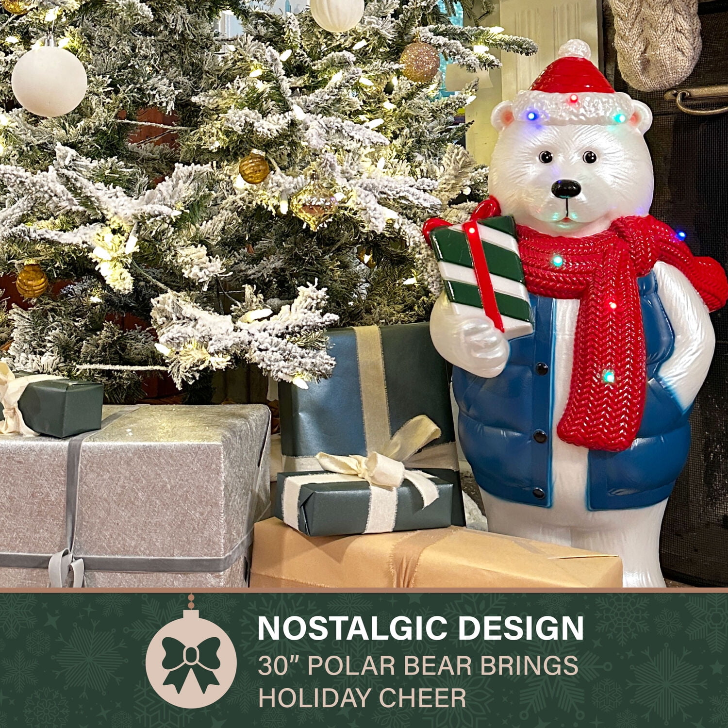 Fraser Hill Farm 30 in Polar Bear Christmas Blow Mold, FFBM-1PLB-MLT