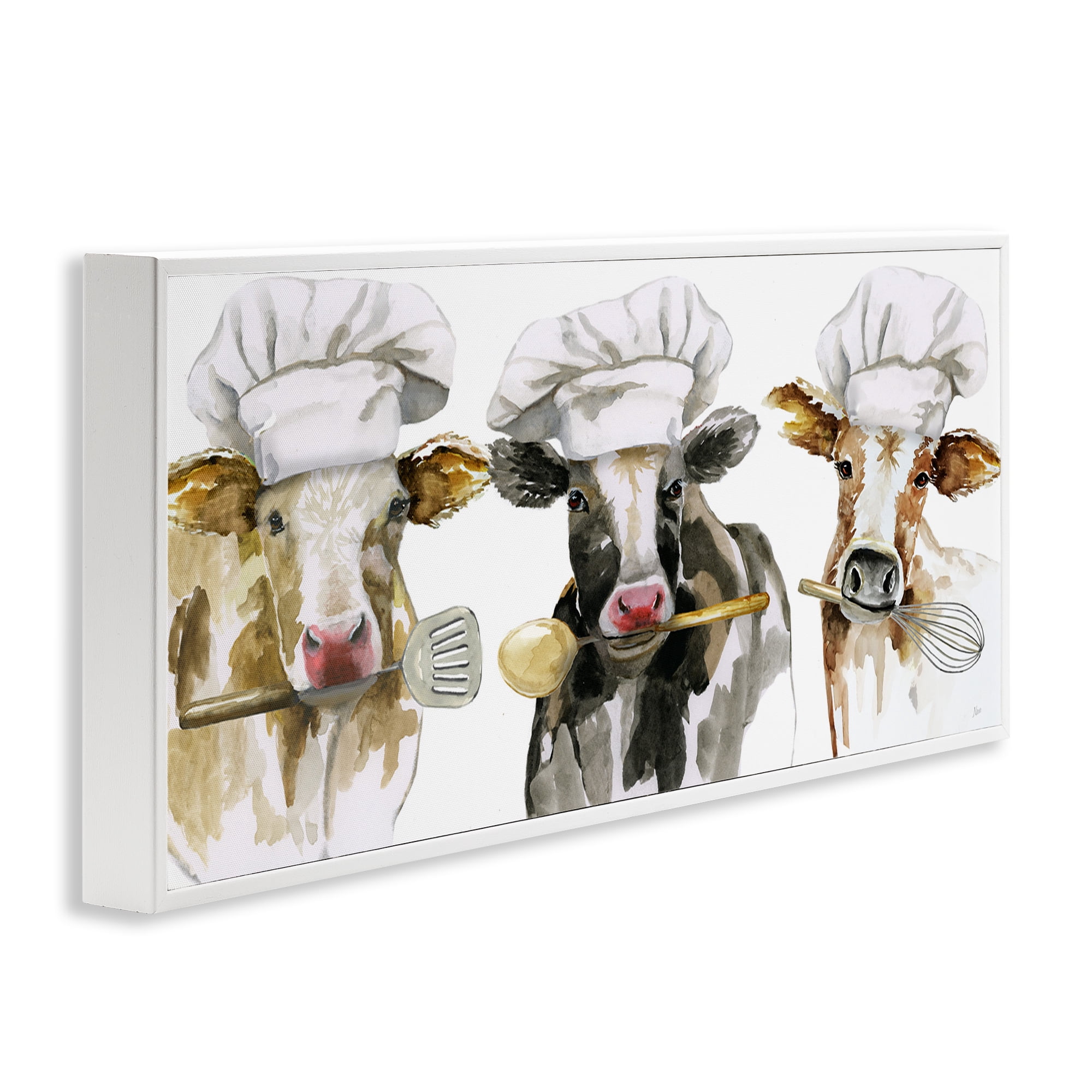 Stupell Industries Cow Chefs with Utensils White Framed Giclee Art, design by Nan
