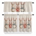 thumbnail image 2 of Kitchen Window Curtains Valance and Tier Set, Easter Cute Rabbit on Beige Linen Rod Pocket Tier Curtain Valance Set, Watercolor Bow Light Filtering Cafe Curtains for Bedroom Living Room, 2 of 9