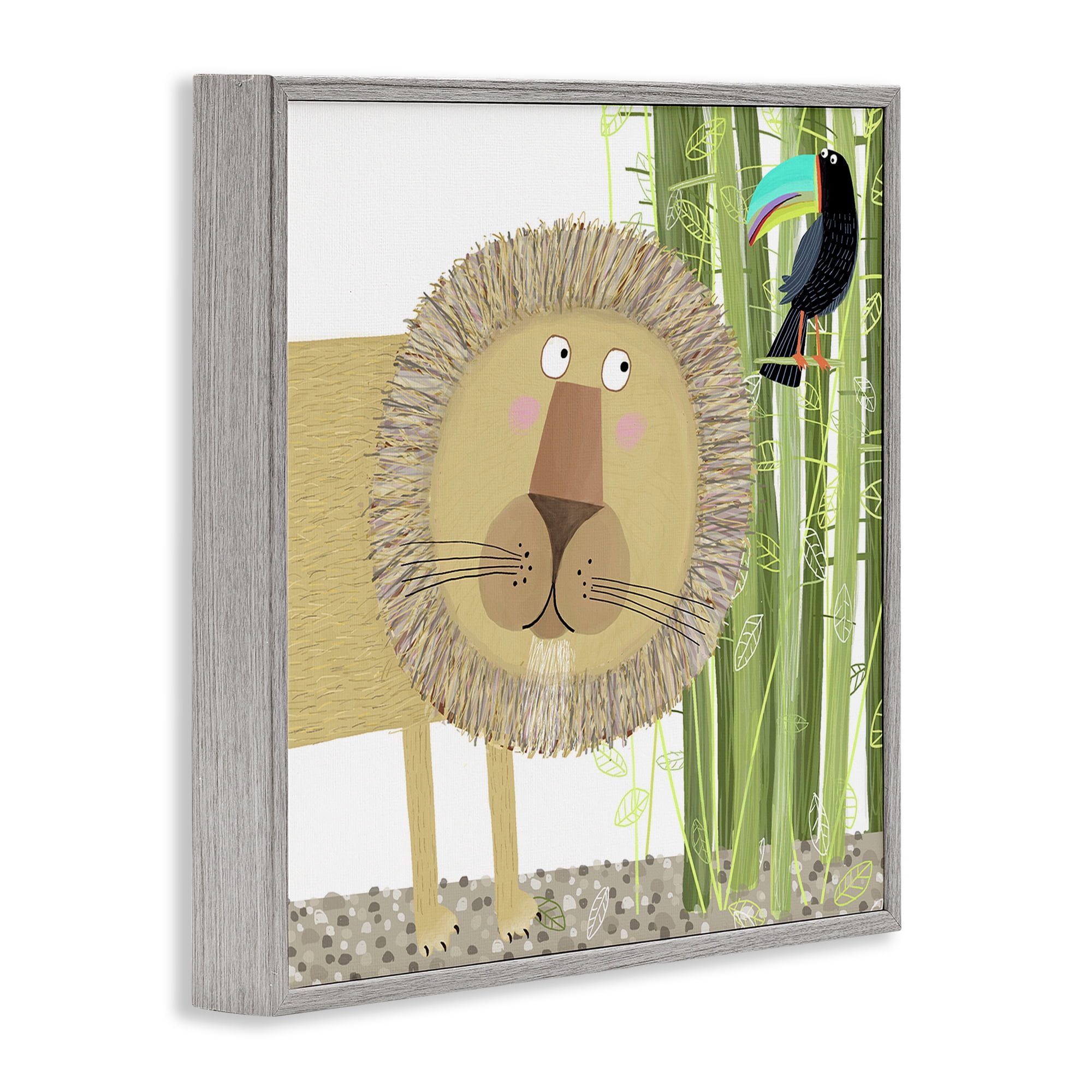Stupell Industries Lion with Bamboo Trees & Toucan Gray Framed Giclee Art, design by Carla Daly