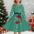 thumbnail image 2 of XEGLSBU Christmas Dresses for Girls 10/12 Style Girls Print Party Dress with Lace up Front Long Sleeves and Back Elastic Zipper for Festive Pageant Gown b-Green Size 13-14 Years, 2 of 4