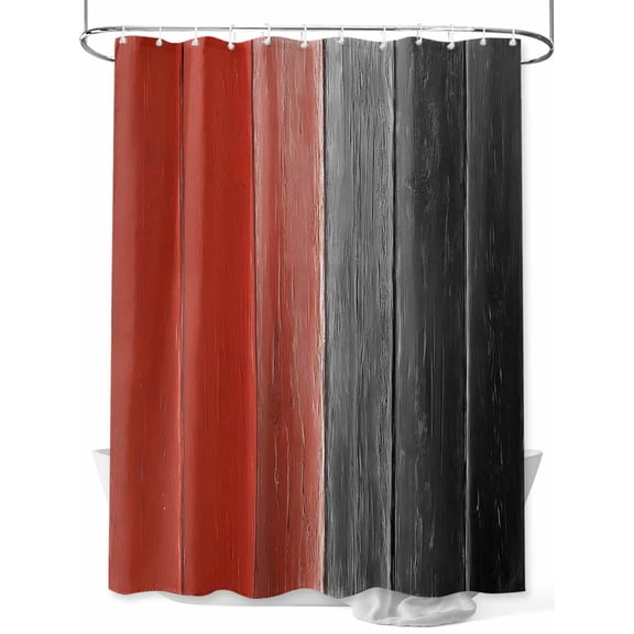 Shower Curtain Red Grey Wood Grain Bathroom Curtains with Hooks, Waterproof Fabric Farm Wooden Bath Shower Curtains Set for Bathroom Bathtubs Decor 36x72 Inch