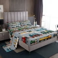 thumbnail image 2 of Kids Train Sheet Set Queen Size For Boys Girls Colorful Steam Engine Train Bedding Sets Cartoon Train Transportation Bed Sheets Set With 2 Pillow Cases,Gray,Green,Blue,Yellow,White, 2 of 6