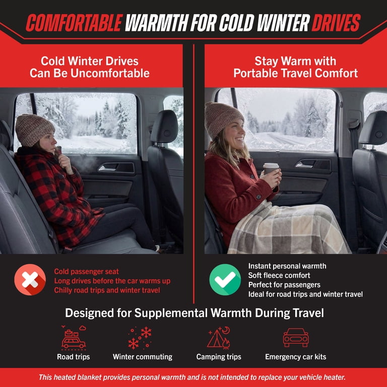 Stalwart 12V Heated Travel Blanket, Gray Plaid photo 6