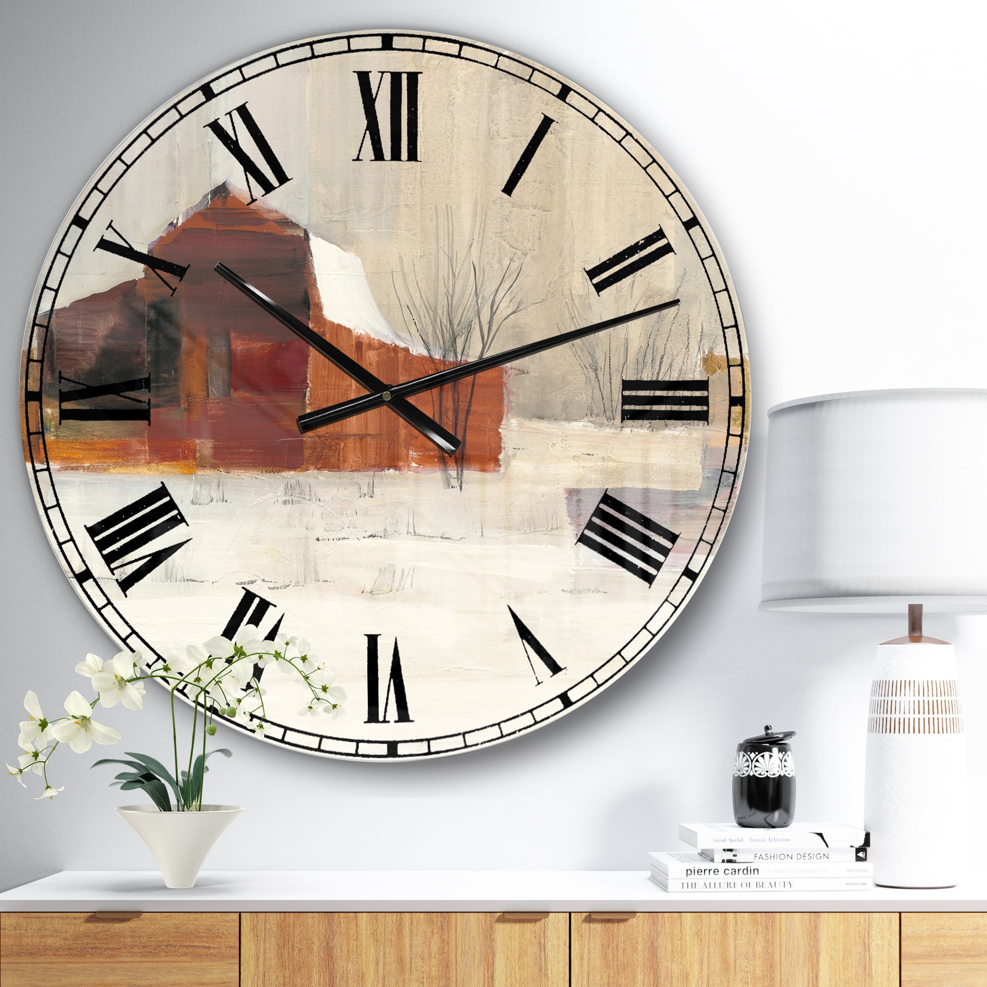 Designart 'Winter in the Barns' Farmhouse wall clock